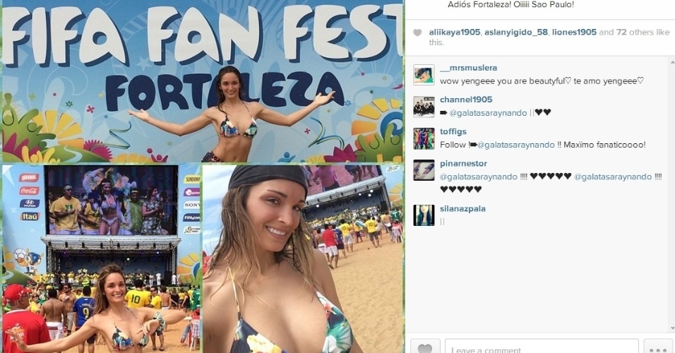 Patricia Callero, mulher do goleiro uruguaio Muslera, curte o dia na Fan Fest de Fortaleza