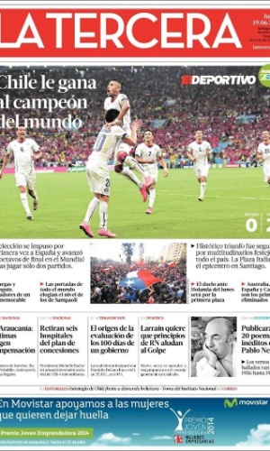 Jornais chilenos comemoram classificação da equipe após vitória sobre a Espanha no Maracanã
