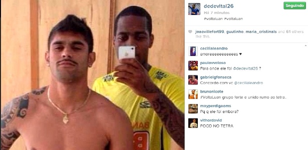 Dedé posta foto ao lado de Luan e pede a volta do atacante ao Cruzeiro - Reprodução/Instagram