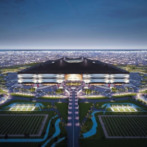 Projteo da visão externa de um dos estádios que receberão a Copa de 2022: país não protege trabalhadores imigrantes, dizem ONGs - AFP PHOTO / Qatar 2022 committee