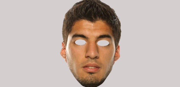 Máscara do jogador Luis Suárez oferecida no site de notícias do clube uruguaio Nacional