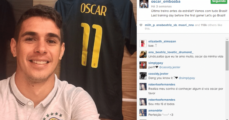 11.jun.2014 - Oscar também postou uma foto no vestiário do Itaquerão antes do treino de reconhecimento do gramado