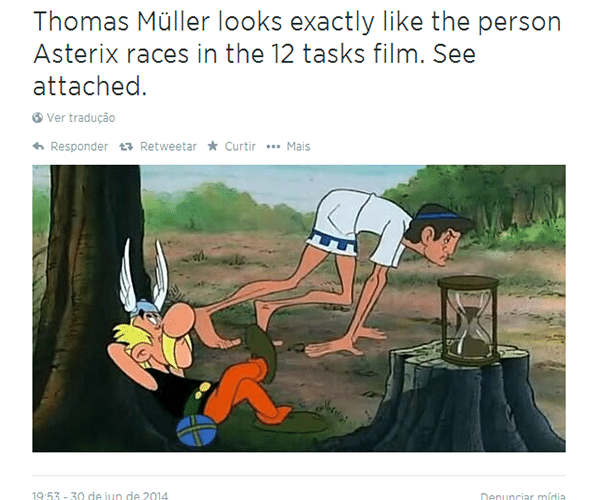 Tombo de Muller na falta ensaiada acabou virando meme e foi comparado a cena de Asterix