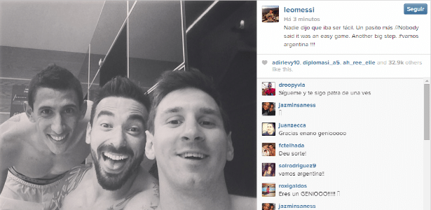 Messi comemora vitória sobre a Suíça ao lado de Di Maria e Lavezzi