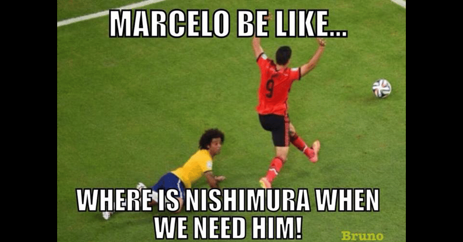 "Marcelo estava assim: onde está o Nishimura quando precisamos dele?". Lateral tem falhas destacadas pelos torcedores internacionais