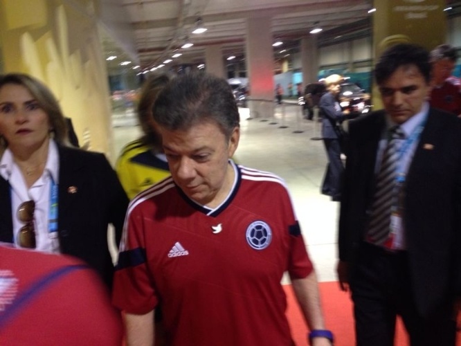 04.jun.2014 - Presidente da Colômbia, Juan Manuel Santos vai ao Castelão para ver o jogo contra o Brasil