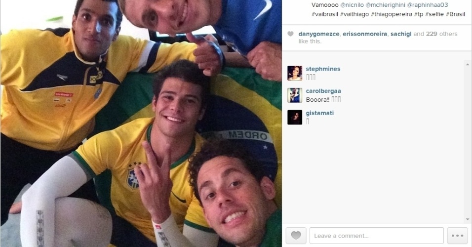 Nadador Thiago Pereira também declara sua torcida pelo Brasil contra a Colômbia nas redes sociais