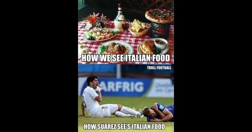 "Como nós vemos comida italiana. Como Suárez vê"
