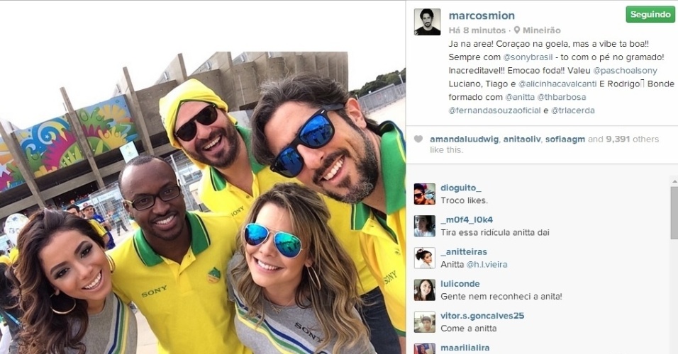 Anitta, Thiaguinho, Fernanda Souza, Thiago Lacerda e Marcos Mion comparem ao Mineirão para ver ao jogo Brasil x Alemanha