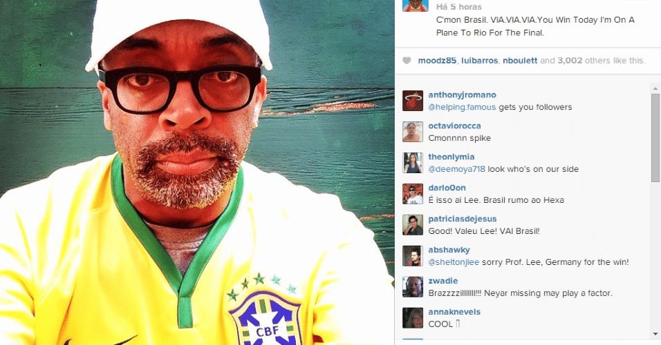 Cineasta Spike Lee posta foto com a camisa do Brasil: "No avião para o Rio para a final"