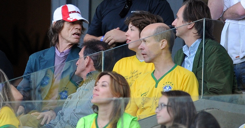 Mick Jagger, vocalista da banda Rolling Stones, assiste ao jogo entre Brasil e Alemanha pelas semifinais da Copa do Mundo no Mineirão (08/07/2014)