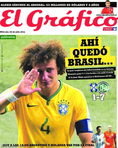 "A pior vergonha da história do futebol". Jornal El Gráfico também deu destaque na capa para o vexame brasileiro