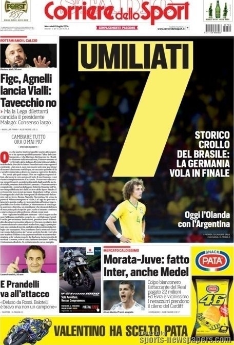 "Humilhados". Assim o italiano Corriere dello Sport definiu a seleção brasileira