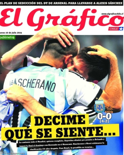 O chileno El Gráfico usou o canto "Decime qué se siente" da torcida argentina na capa