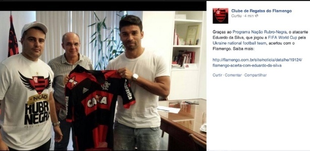 Flamengo cometeu gafe ao afirmar que Eduardo da Silva defendeu a Ucrânia na Copa - Reprodução Facebook