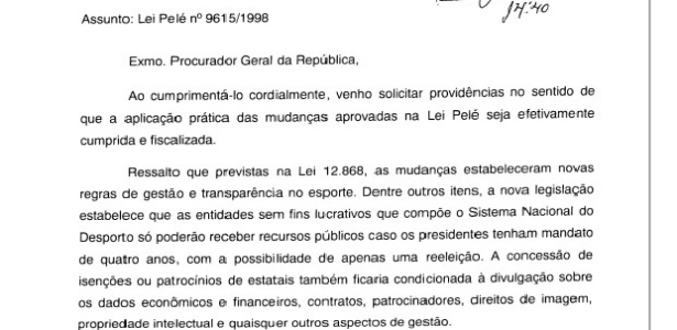 Ofício encaminhado ao MPF pedindo providências sobre Lei Pelé - Redprodução - Redprodução