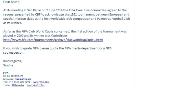 Comunicado Fifa sobre Copa Rio 1951 - Reprodução - Reprodução