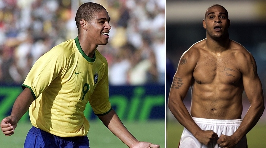 Adriano foi de magrinho a fortão durante sua carreira como jogador, mas também sofreu muitas críticas por sobrepeso - Folhapress e Reuters