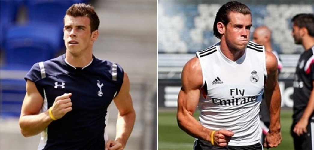 Gareth Bale apareceu para os treinos do Real Madrid antes da temporada 2014/2015 com os bíceps em destaque, bem mais fortes que o seu normal. Mas disse que não fez nada de diferente - Reprodução