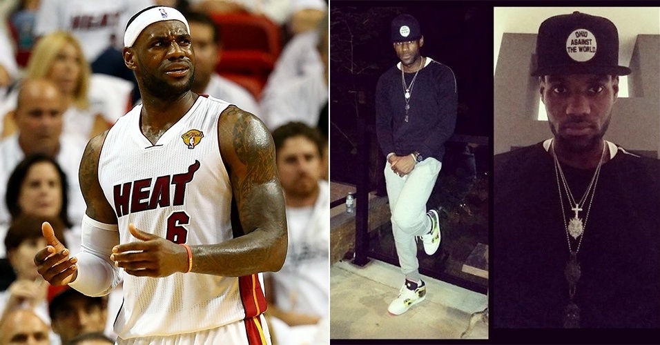 LeBron James apareceu bem mais magro do que de costume, deixando de lado os músculos, antes da temporada 2014/2015 da NBA - Getty Images e Reprodução/Twitter