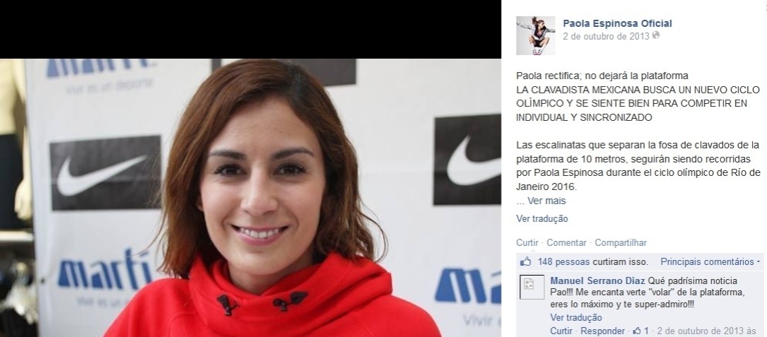 Paola Espinosa, mexicana medalhista olímpica dos saltos ornamentais - Reprodução/Facebook