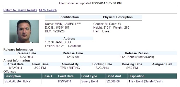 Detalhes da prisão de James Lee Mein, pai do lutador do UFC Jordan Mein - Reprodução/Tulsa County