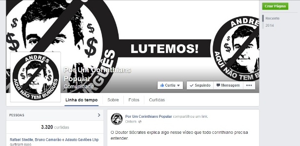 Reprodução do site "Por um Corinthians Popular", que pede mudanças no clube - Reprodução/Facebook
