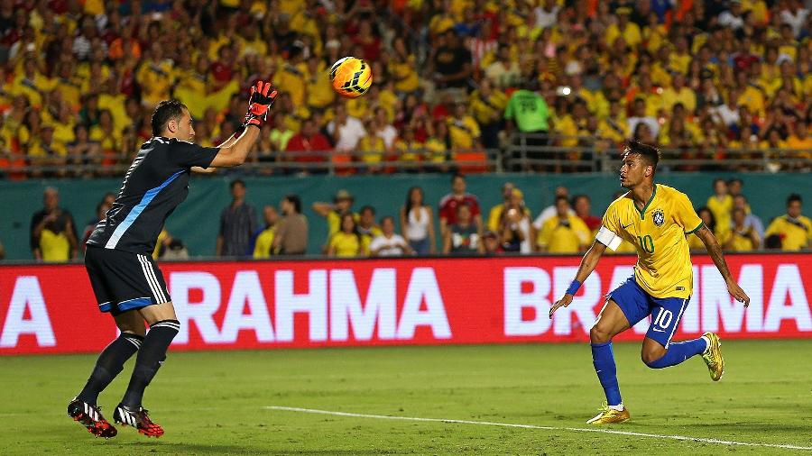Neymar foi o último a marcar um gol de falta pela seleção brasileira, em 2014 - Getty Images