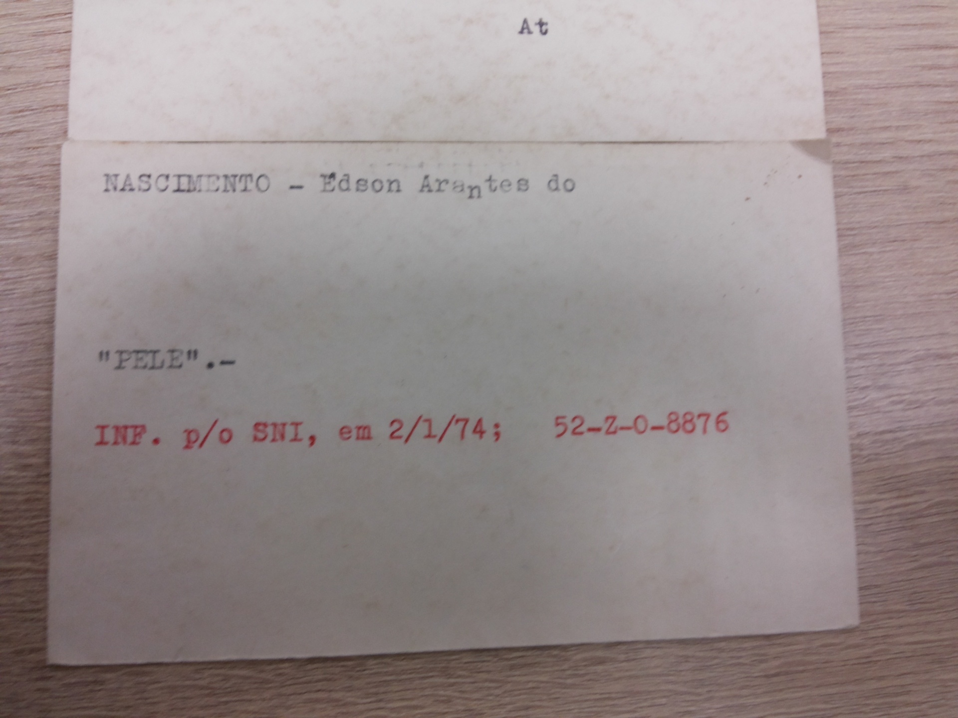 Ficha de Pelé no SNI (Secretariado Nacional de Informação) - Reprodução/ Arquivo do DOPS