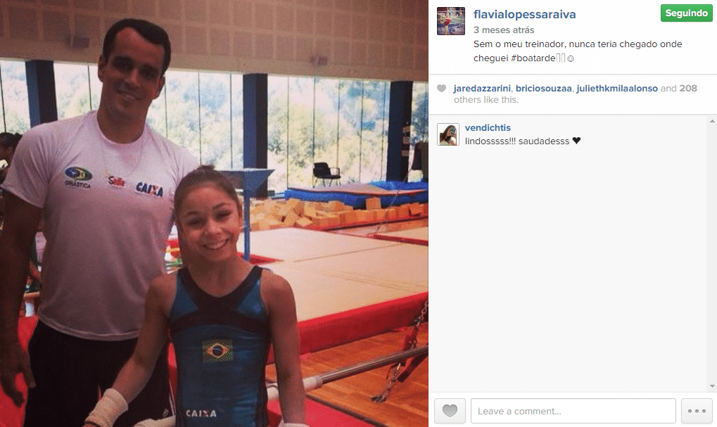 Alexandre Cuia é o técnico responsável por trabalhar com Flávia. O objetivo é classificá-la para a final olímpica em 2016 - Reprodução/Instagram