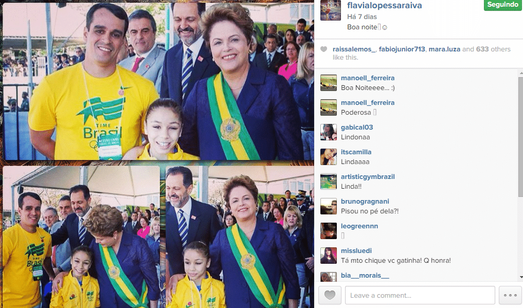 Flávia foi recebida pela presidente Dilma depois do ouro e as pratas que conquistou nos Jogos da Juventude, em agosto, na China - Reprodução/Instagram