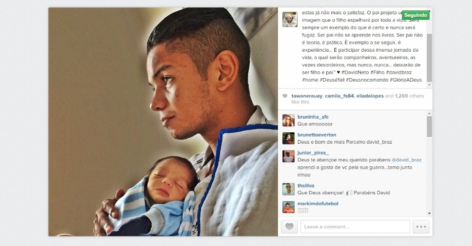 Reprodução da foto que David Braz postou em seu Instagram com o filho recém-nascido, David Neto