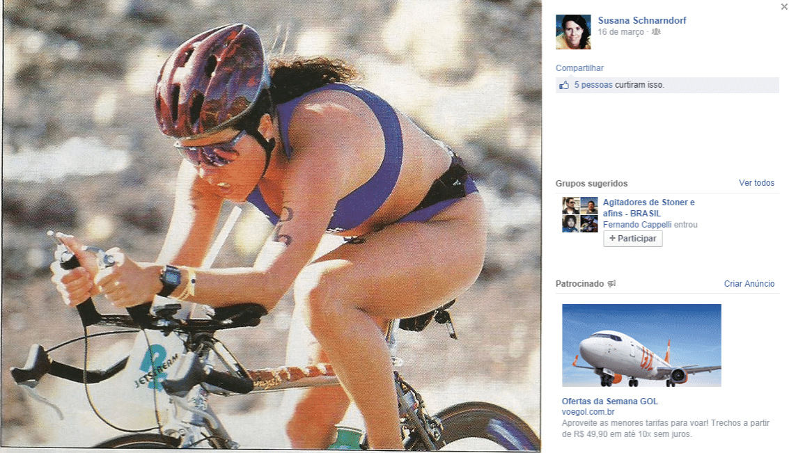 Susana em seus tempos de triatleta, modalidade que a levou a 13 edições do Iron Man - Reprodução/Facebook