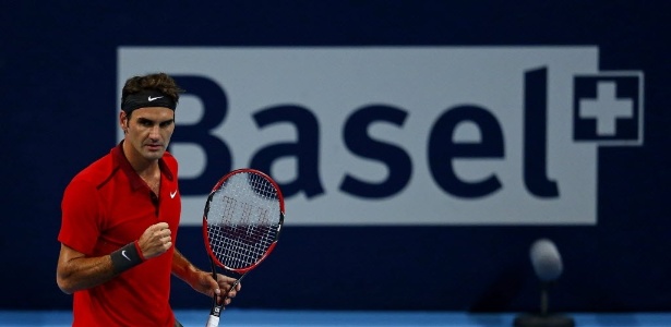 Federer comemora ponto contra Dimitrov - REUTERS/Arnd Wiegmann