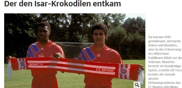Site alemão mostra foto de Bernardão e Mazinho em 1991 na chegada ao Bayern - Reprodução/http://www.sueddeutsche.de/sport/