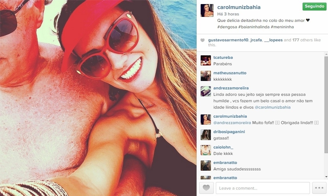 Carol Muniz posta foto deitada nos ombros de Marco Polo Del Nero - Reprodução/Instagram