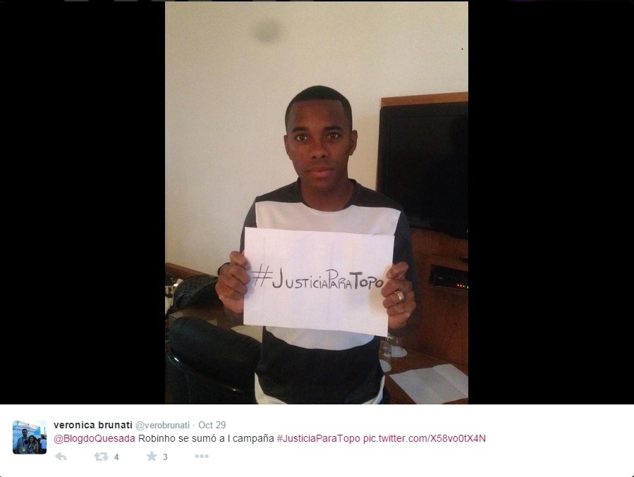 Até brasileiro Robinho faz protesto pela morte de argentino - Reprodução/Twitter