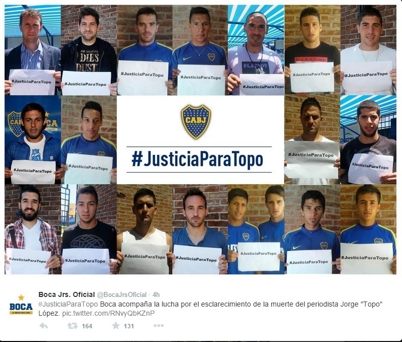 Time do Boca faz protesto pela morte de argentino - Reprodução/Twitter