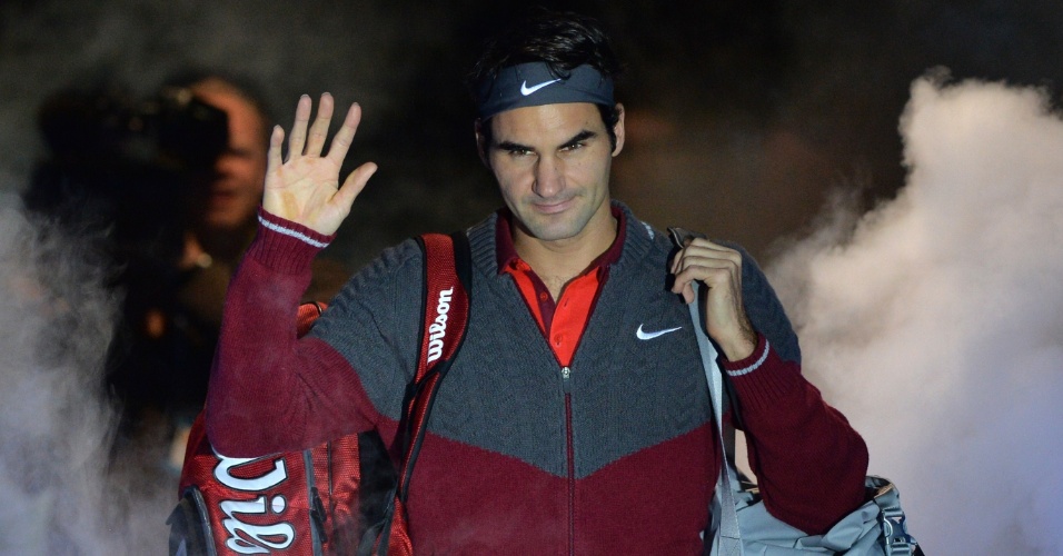 11.nov.2014 - Roger Federer é apresentado ao público antes da partida contra Kei Nishikori pelas Finais da ATP