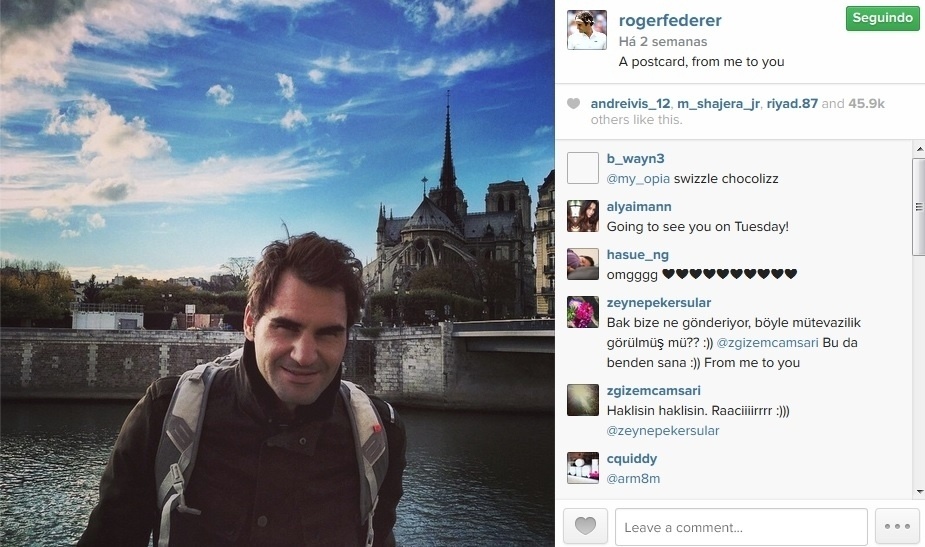 Roger Federer mostra lado fotógrafo no Instagram