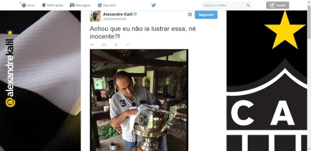 Presidente do Atlético-MG, Alexandre Kalil, posta foto lustrando o troféu da Copa do Brasil - Reprodução