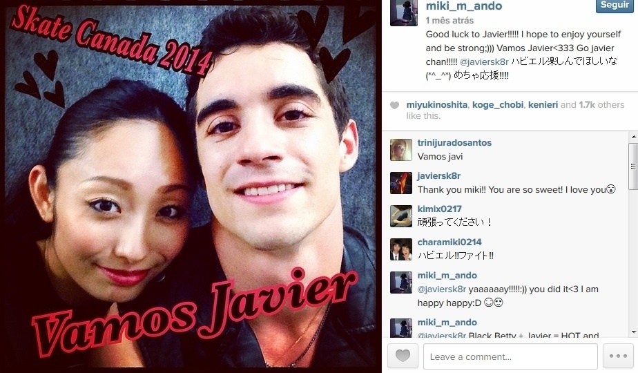 Miki Ando, a rebelde da patinação artística no gelo, com o namorado, o também patinador Javier Fernandez - Reprodução/Instagram