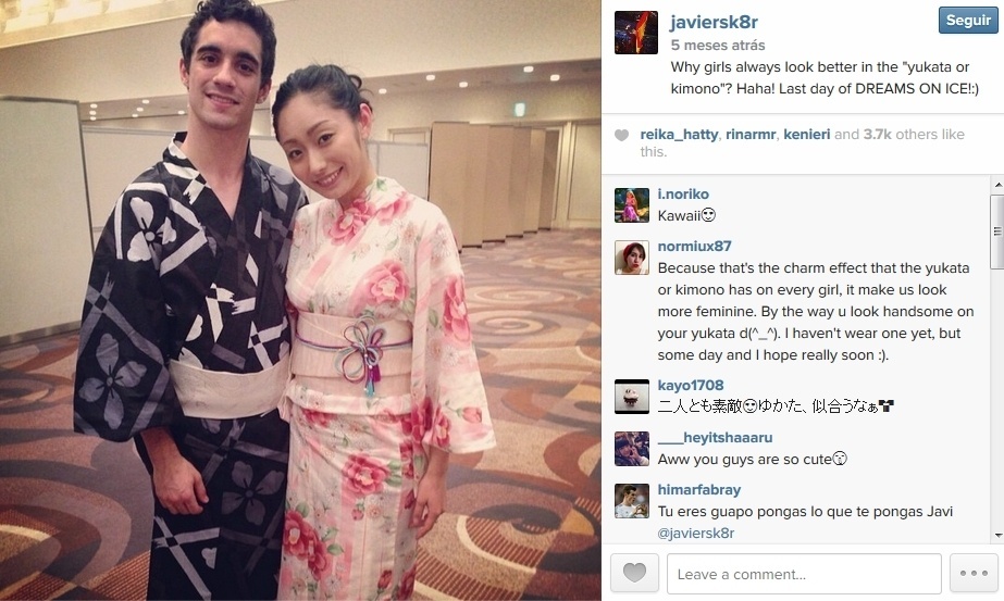 Miki Ando, a rebelde da patinação artística no gelo, com o namorado, o também patinador Javier Fernandez - Reprodução/Instagram