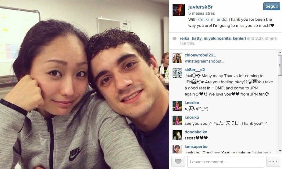 Miki Ando, a rebelde da patinação artística no gelo, com o namorado, o também patinador Javier Fernandez - Reprodução/Instagram