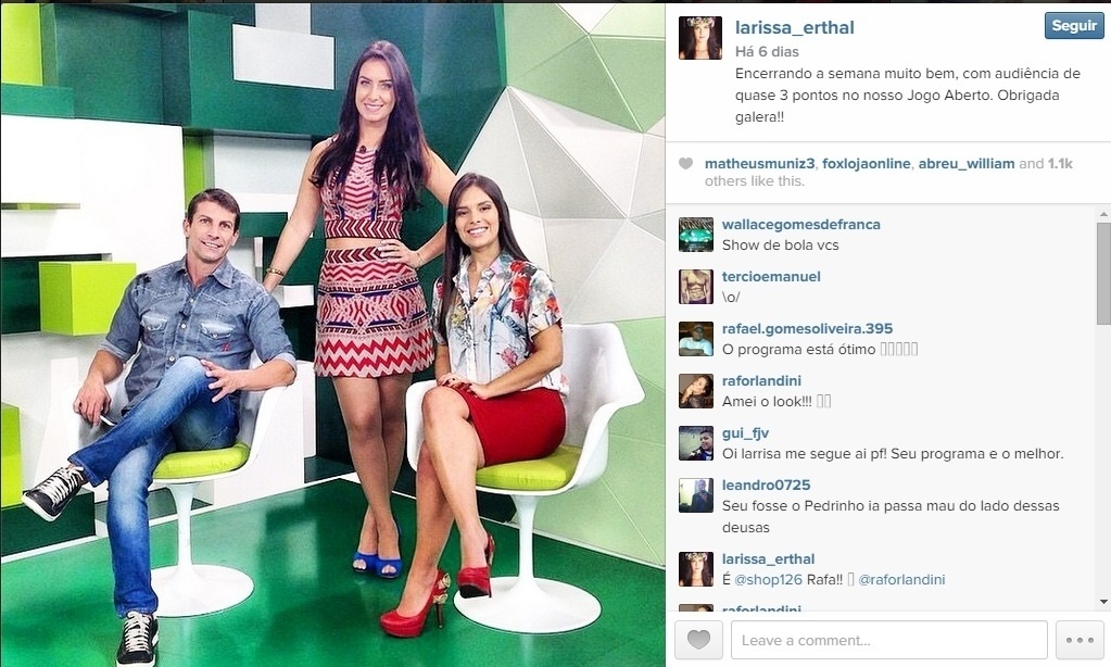 Larissa Erthal é apresentadora do Jogo Aberto Rio e Terceiro Tempo - Reprodução/Instagram