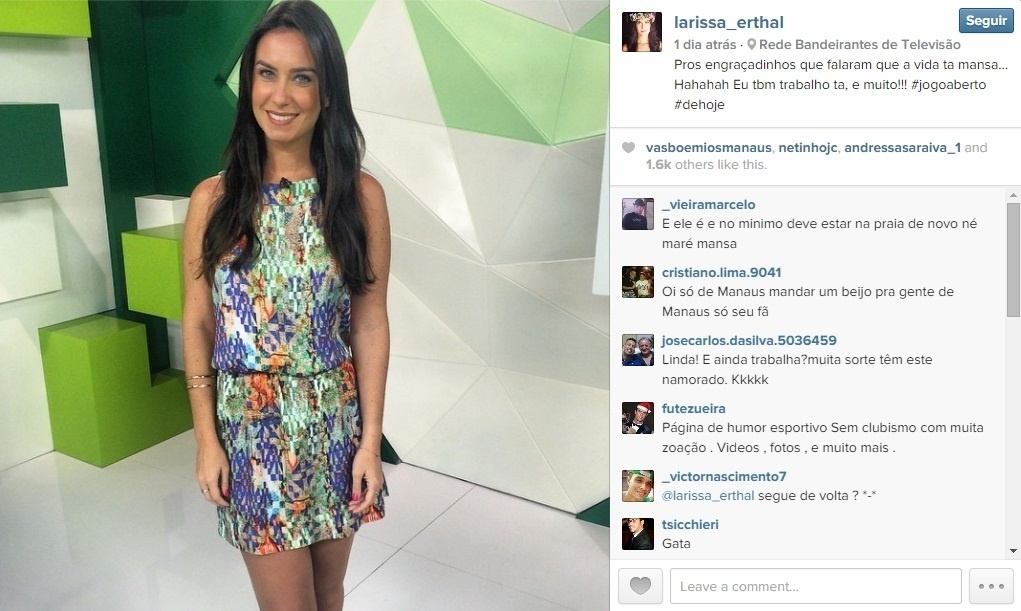 Larissa Erthal é apresentadora do Jogo Aberto Rio e Terceiro Tempo - Reprodução/Instagram