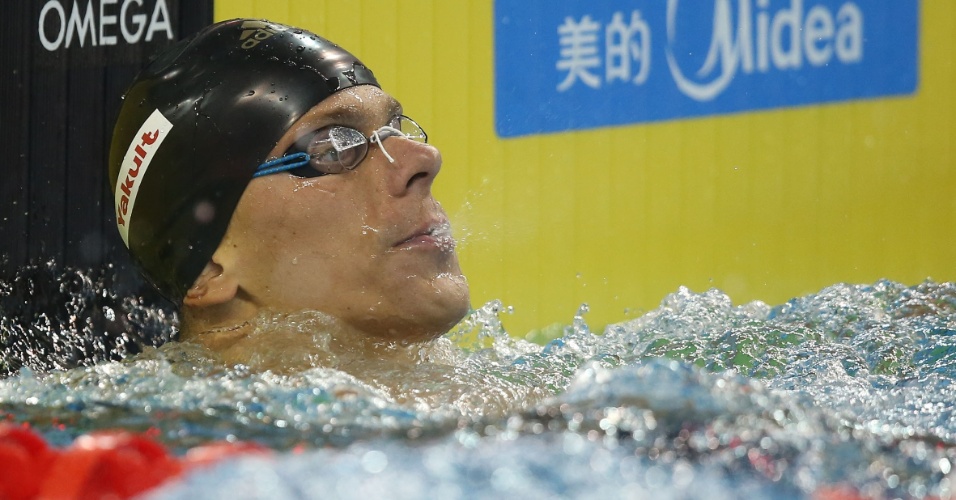06. dez. 2014 - César Cielo após nadar a semifinal dos 100m livres em Doha 