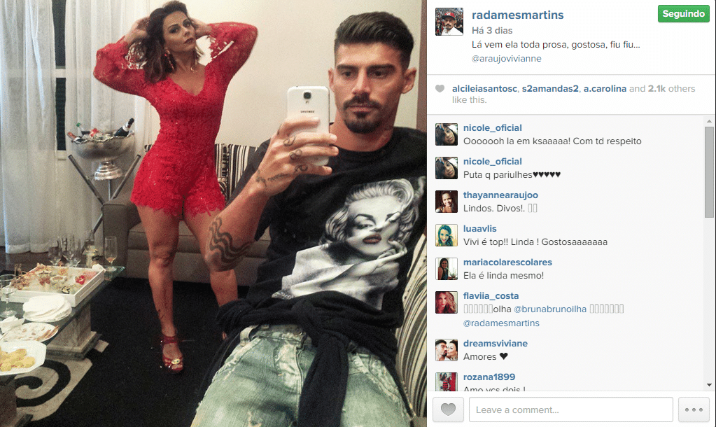 Radamés, que disputou a Série B pelo Vila Nova, curte férias com a namorada, a atriz Viviane Araújo - Reprodução/Instagram