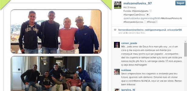 Malcom (acima à direita) e Matheus Pereira (acima à esquerda) são empresariados por Fernando Garcia (camisa rosa) - Reprodução/Instagram