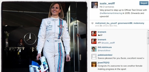 Promovida, Susie Wolff conduzirá Williams FW37 em Barcelona - Reprodução/Instagram